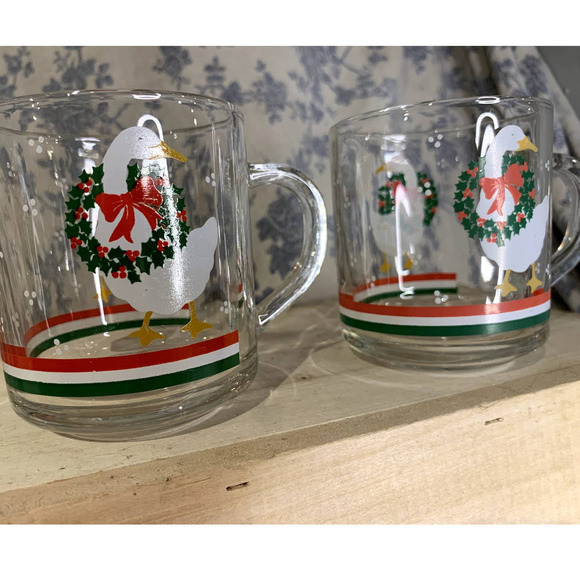 Vintage Libbey Set of 2 Goose Wreath Christmas Mugs - Picture 5 of 8